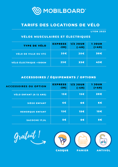 Tableau des tarifs de location de vélo à Lyon avec Mobilboard